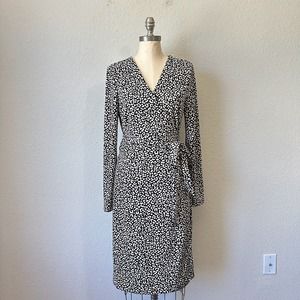 NWT ANN TAYLOR Cheetah Print Wrap Dress Jersey Knee-Length Black White